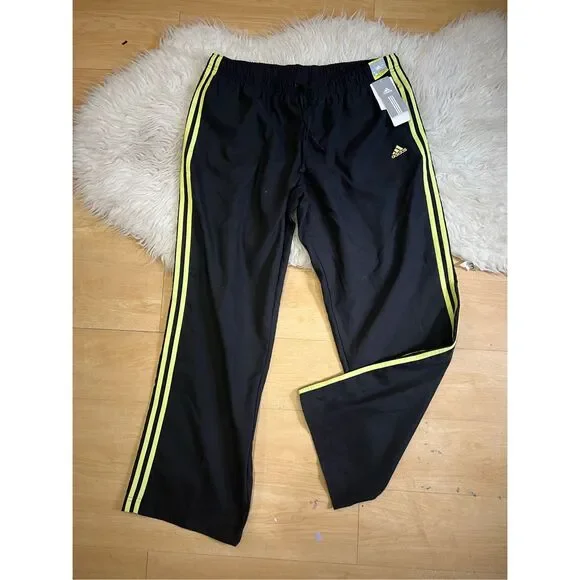 Y2K Adidas Black Neon Green Track Pants Nylon Elastic Size XL Climacool Rare - Picture 7 of 7